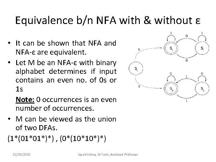 Equivalence b/n NFA with & without ε • It can be shown that NFA