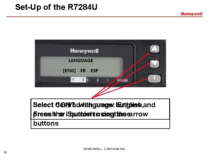 Set-Up of the R 7284 U LANGUAGE [ENG] FR ESP i Select CONT. desiredwith