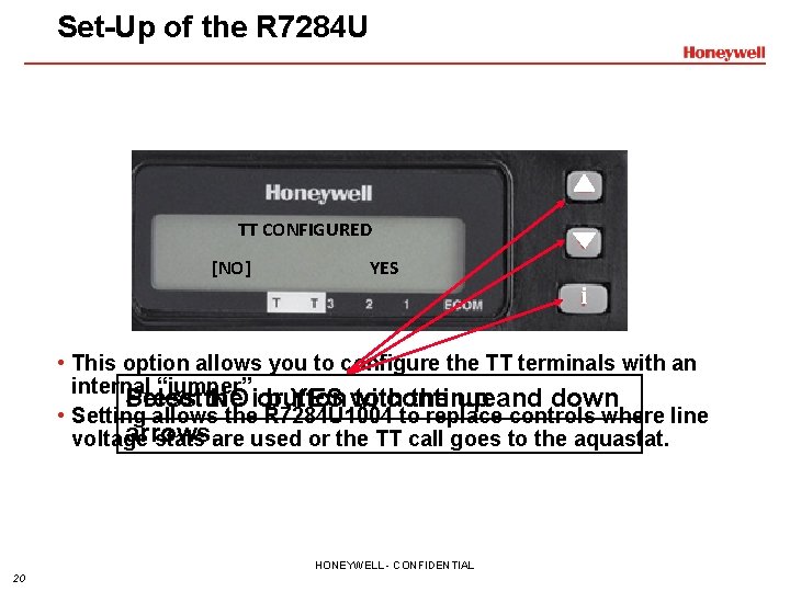 Set-Up of the R 7284 U TT CONFIGURED [NO] YES i • This option