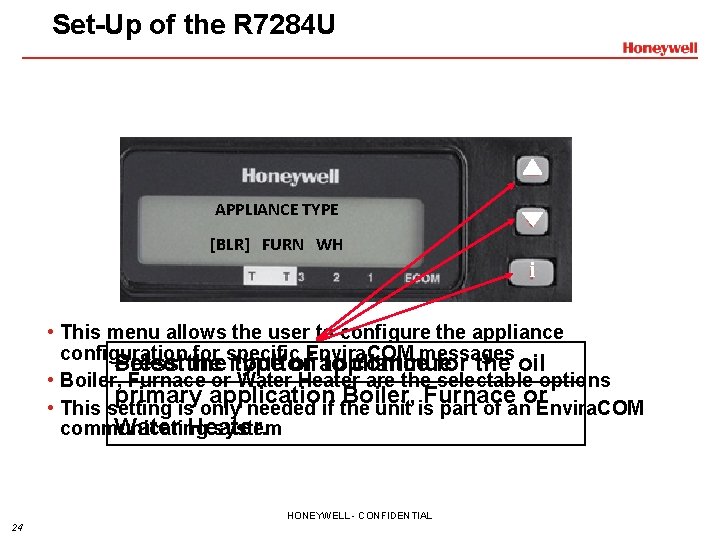 Set-Up of the R 7284 U APPLIANCE TYPE [BLR] FURN WH i • This