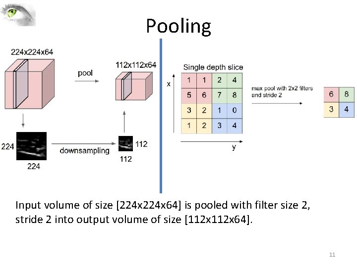 Pooling Input volume of size [224 x 64] is pooled with filter size 2,