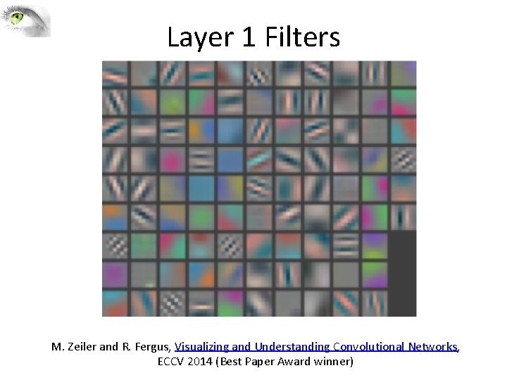 Layer 1 Filters M. Zeiler and R. Fergus, Visualizing and Understanding Convolutional Networks, ECCV