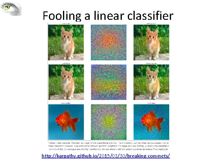Fooling a linear classifier http: //karpathy. github. io/2015/03/30/breaking-convnets/ 