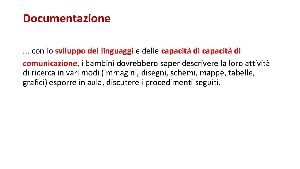 Documentazione. . . con lo sviluppo dei linguaggi e delle capacita di comunicazione, i