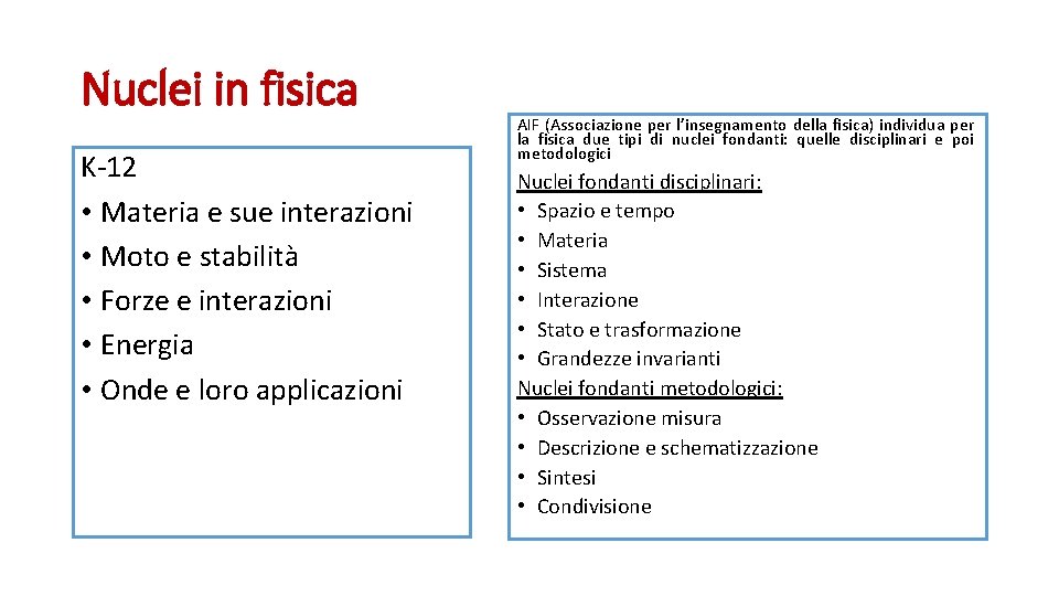 Nuclei in fisica K-12 • Materia e sue interazioni • Moto e stabilità •