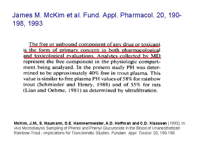James M. Mc. Kim et al. Fund. Appl. Pharmacol. 20, 190198, 1993 Mc. Kim,