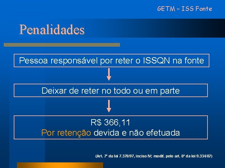 GETM – ISS Fonte Penalidades Pessoa responsável por reter o ISSQN na fonte Deixar