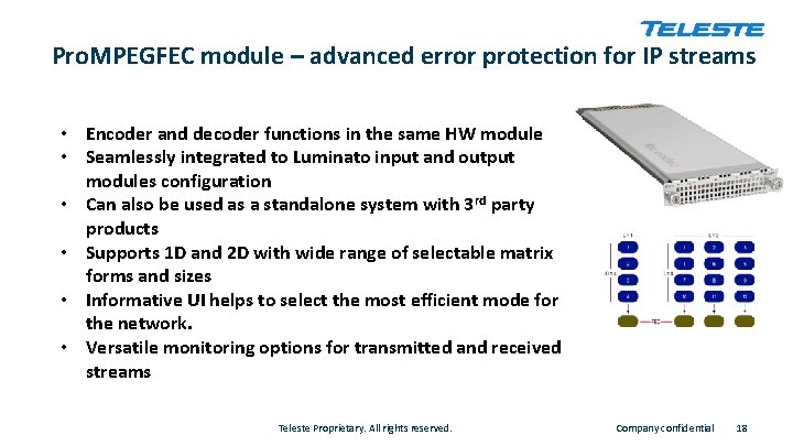 Pro. MPEGFEC module – advanced error protection for IP streams • Encoder and decoder