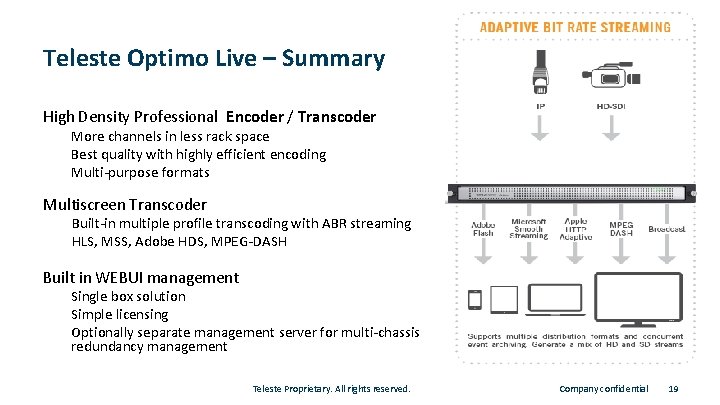 Teleste Optimo Live – Summary High Density Professional Encoder / Transcoder More channels in
