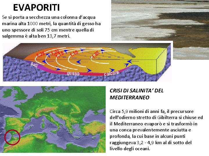 EVAPORITI Se si porta a secchezza una colonna d’acqua marina alta 1000 metri, la