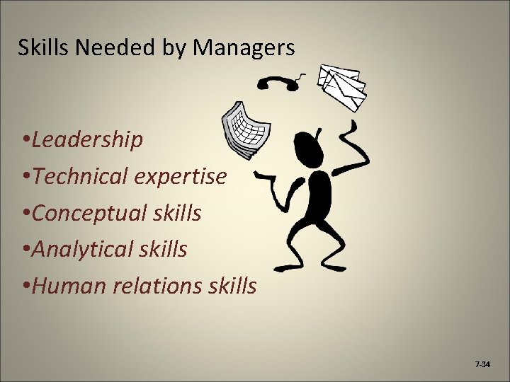 Skills Needed by Managers • Leadership • Technical expertise • Conceptual skills • Analytical