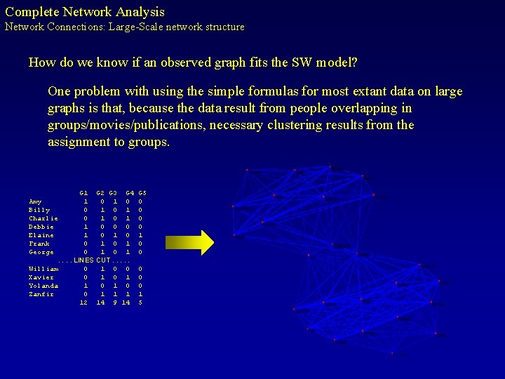 Complete Network Analysis Network Connections: Large-Scale network structure How do we know if an