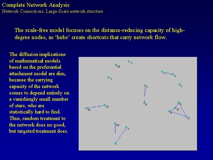 Complete Network Analysis Network Connections: Large-Scale network structure The scale-free model focuses on the