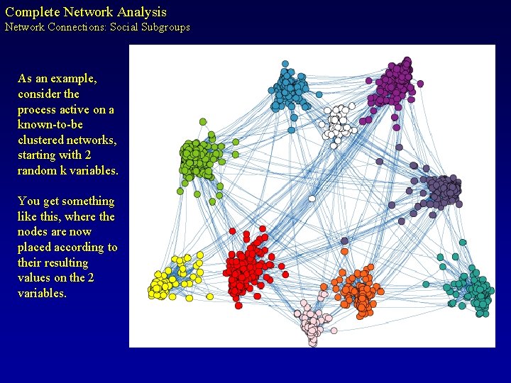 Complete Network Analysis Network Connections: Social Subgroups As an example, consider the process active