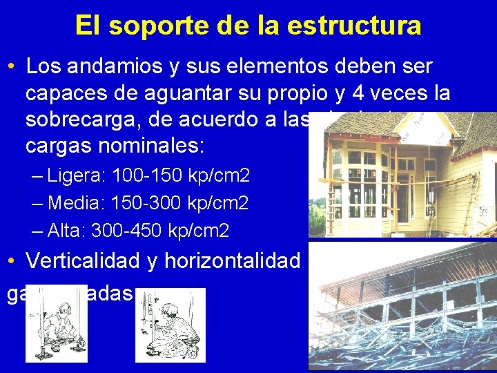 El soporte de la estructura • Los andamios y sus elementos deben ser capaces