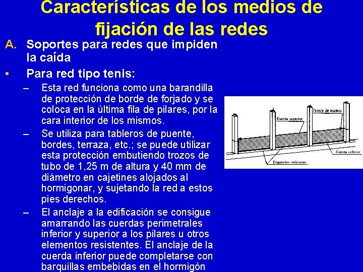 Características de los medios de fijación de las redes A. Soportes para redes que