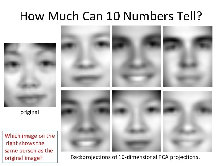 How Much Can 10 Numbers Tell? original Which image on the right shows the