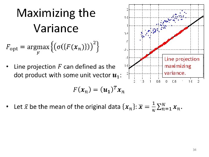 Maximizing the Variance Line projection maximizing variance. 34 