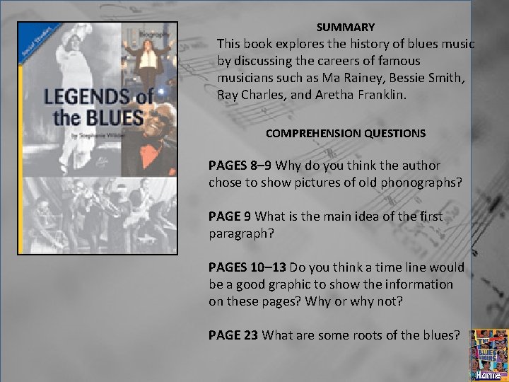 SUMMARY This book explores the history of blues music by discussing the careers of