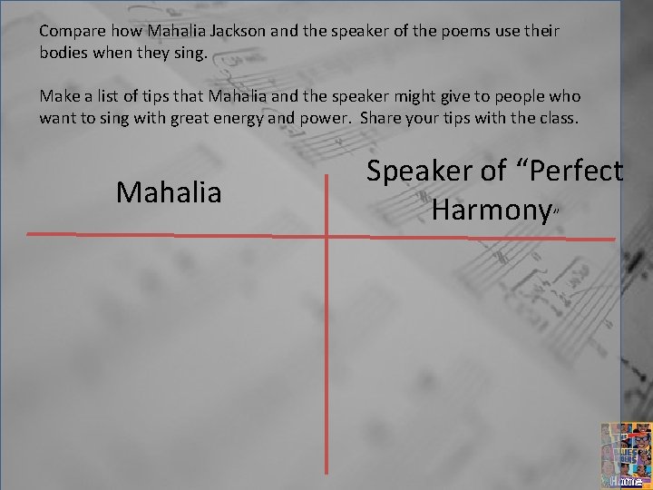 Compare how Mahalia Jackson and the speaker of the poems use their bodies when