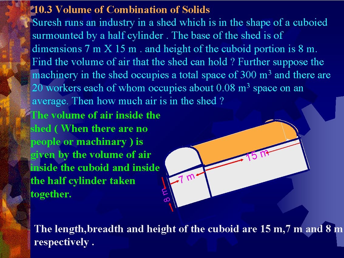 8 m 10. 3 Volume of Combination of Solids Suresh runs an industry in
