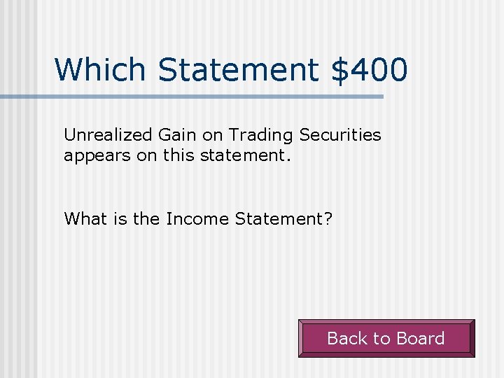 Which Statement $400 Unrealized Gain on Trading Securities appears on this statement. What is