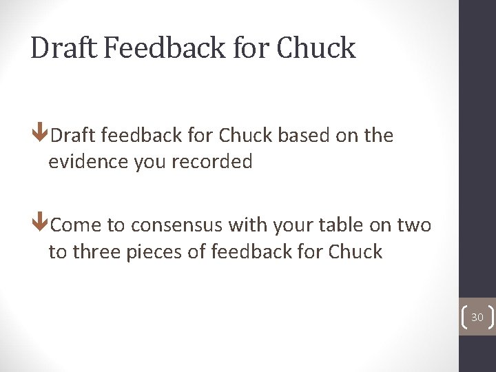 Draft Feedback for Chuck Draft feedback for Chuck based on the evidence you recorded