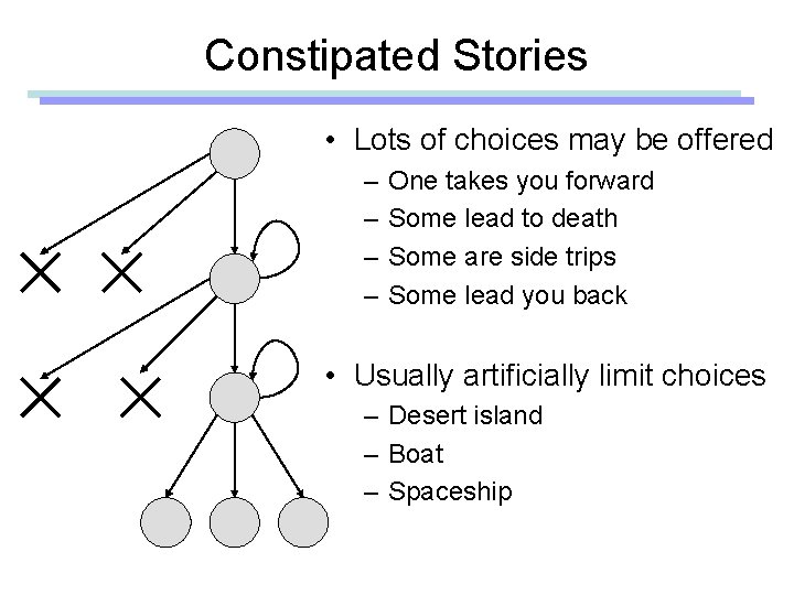 Constipated Stories • Lots of choices may be offered – – One takes you