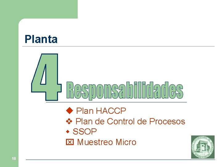 Planta Plan HACCP Plan de Control de Procesos SSOP Muestreo Micro 18 Planta Plan HACCP Plan de Control de Procesos SSOP Muestreo Micro 18