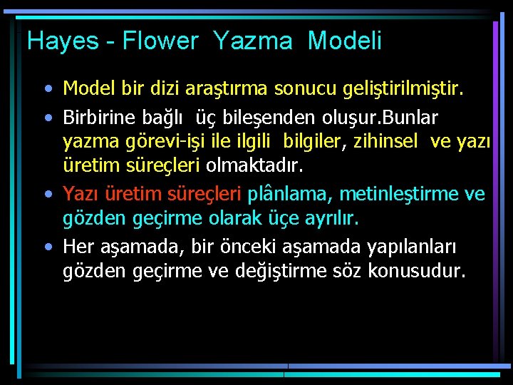 Hayes - Flower Yazma Modeli • Model bir dizi araştırma sonucu geliştirilmiştir. • Birbirine