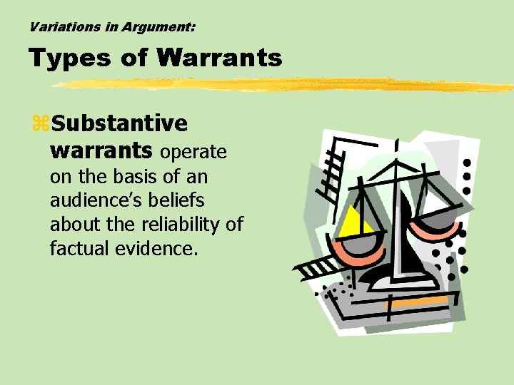 Variations in Argument: Types of Warrants z. Substantive warrants operate on the basis of Variations in Argument: Types of Warrants z. Substantive warrants operate on the basis of