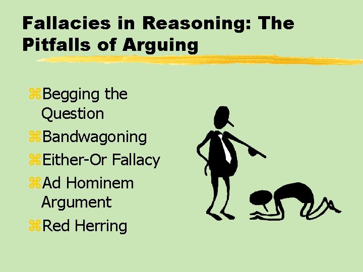 Fallacies in Reasoning: The Pitfalls of Arguing z. Begging the Question z. Bandwagoning z.