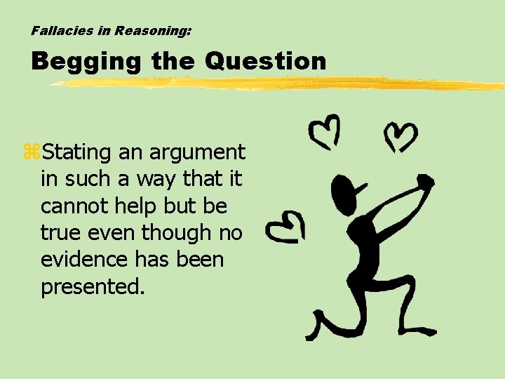 Fallacies in Reasoning: Begging the Question z. Stating an argument in such a way