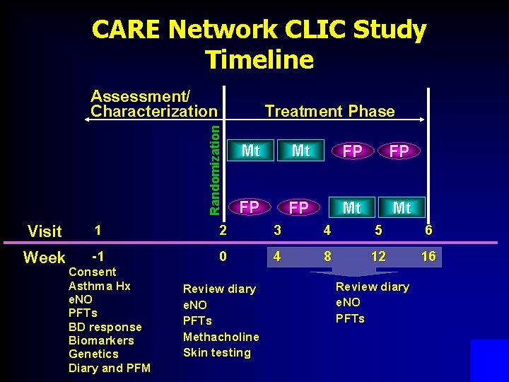 CARE Network CLIC Study Timeline Assessment/ Characterization Randomization Treatment Phase Mt Mt FP FP