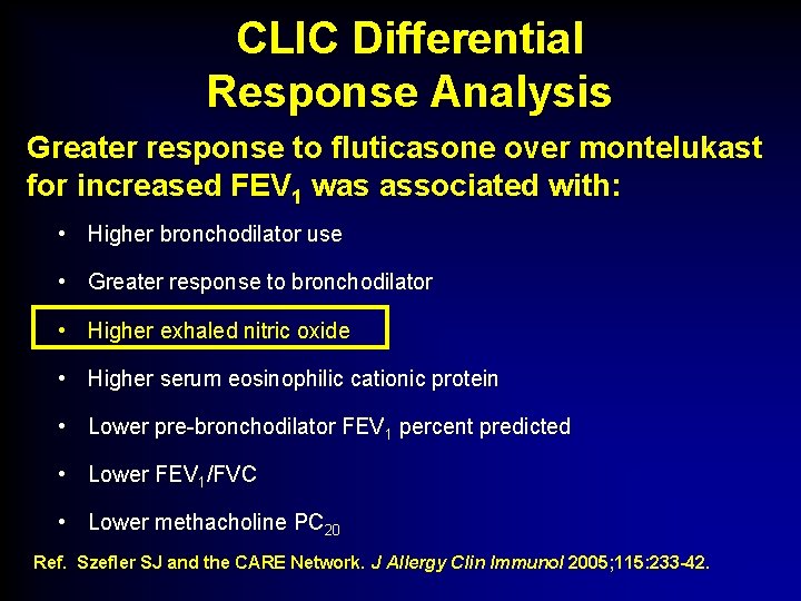 CLIC Differential Response Analysis Greater response to fluticasone over montelukast for increased FEV 1