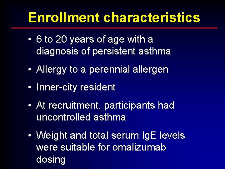 Enrollment characteristics • 6 to 20 years of age with a diagnosis of persistent