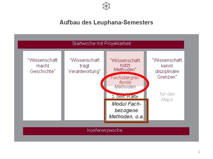 Aufbau des Leuphana-Semesters Startwoche mit Projektarbeit “Wissenschaft macht Geschichte” “Wissenschaft trägt Verantwortung” “Wissenschaft nutzt