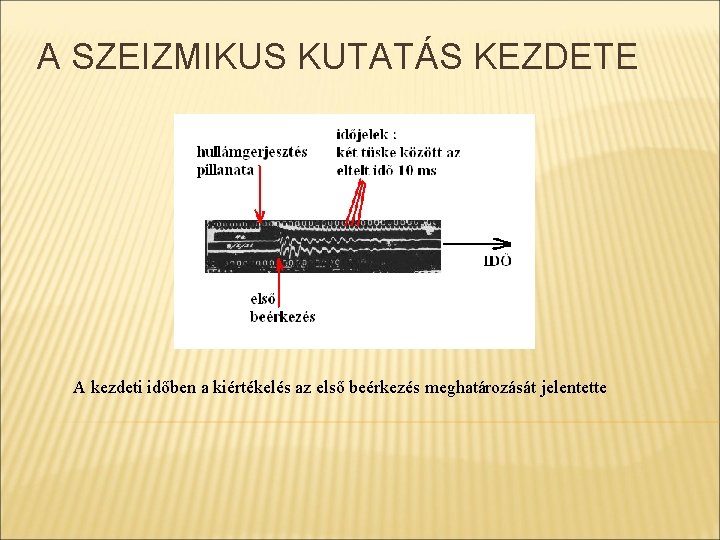 A SZEIZMIKUS KUTATÁS KEZDETE A kezdeti időben a kiértékelés az első beérkezés meghatározását jelentette