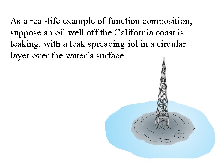 As a real-life example of function composition, suppose an oil well off the California