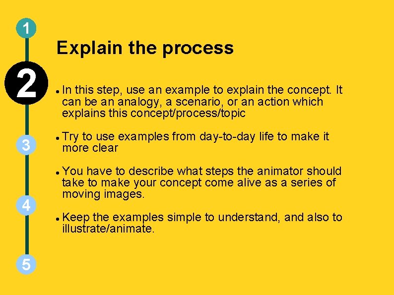 1 2 3 Explain the process 4 5 In this step, use an example