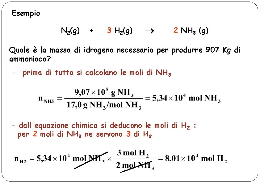 Esempio N 2(g) + 3 H 2(g) 2 NH 3 (g) Quale è la