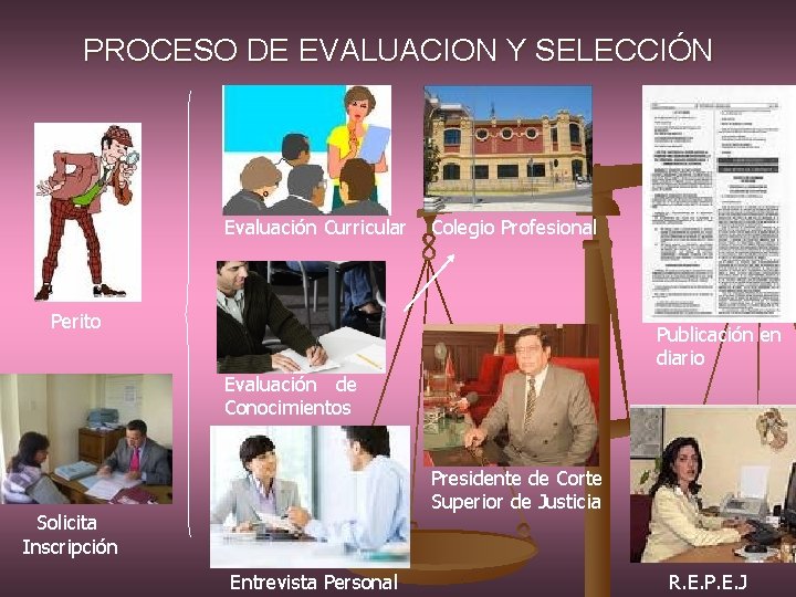 PROCESO DE EVALUACION Y SELECCIÓN Evaluación Curricular Colegio Profesional Perito Publicación en diario Evaluación