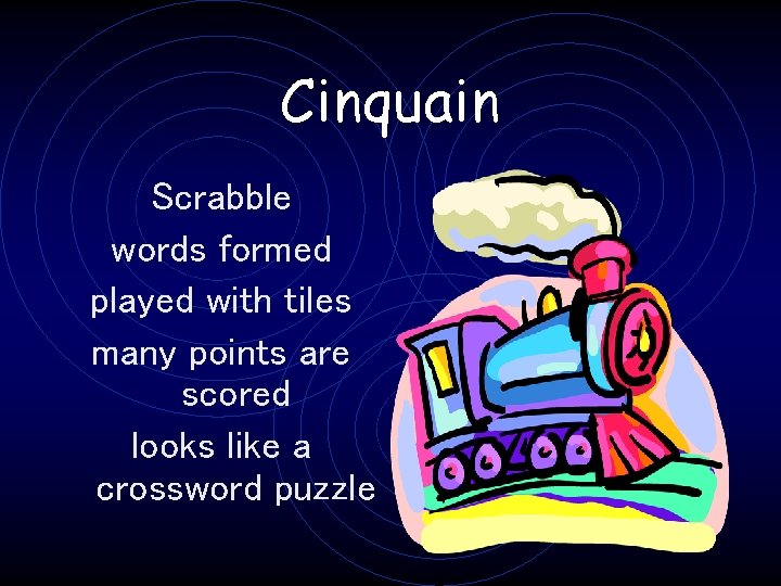 Cinquain Scrabble words formed played with tiles many points are scored looks like a