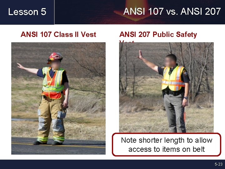 Lesson 5 ANSI 107 Class II Vest ANSI 107 vs. ANSI 207 Public Safety