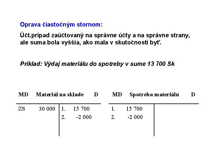 Oprava čiastočným stornom: Účt. prípad zaúčtovaný na správne účty a na správne strany, ale