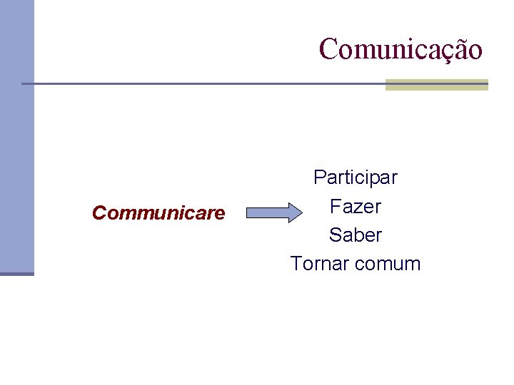 Comunicação Communicare Participar Fazer Saber Tornar comum 