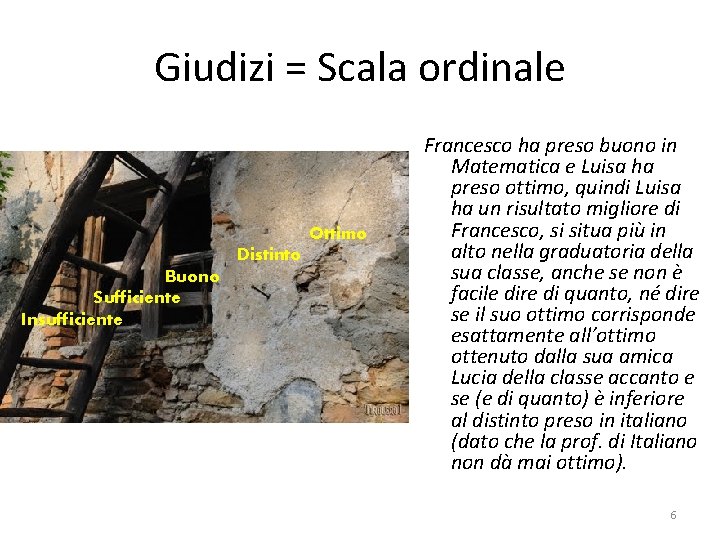 Giudizi = Scala ordinale Ottimo Distinto Buono Sufficiente Insufficiente Francesco ha preso buono in Giudizi = Scala ordinale Ottimo Distinto Buono Sufficiente Insufficiente Francesco ha preso buono in
