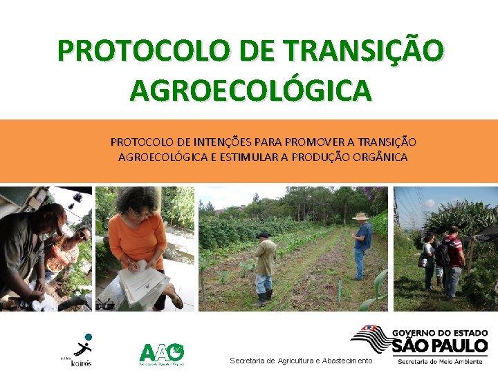 PROTOCOLO DE TRANSIÇÃO AGROECOLÓGICA PROTOCOLO DE INTENÇÕES PARA PROMOVER A TRANSIÇÃO AGROECOLÓGICA E ESTIMULAR