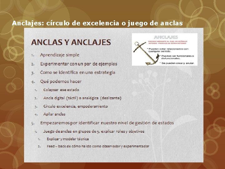 Anclajes: círculo de excelencia o juego de anclas 