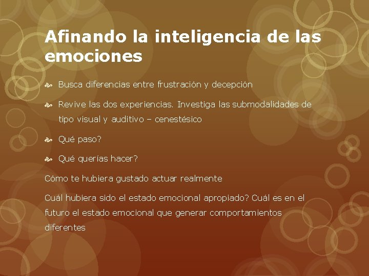 Afinando la inteligencia de las emociones Busca diferencias entre frustración y decepción Revive las